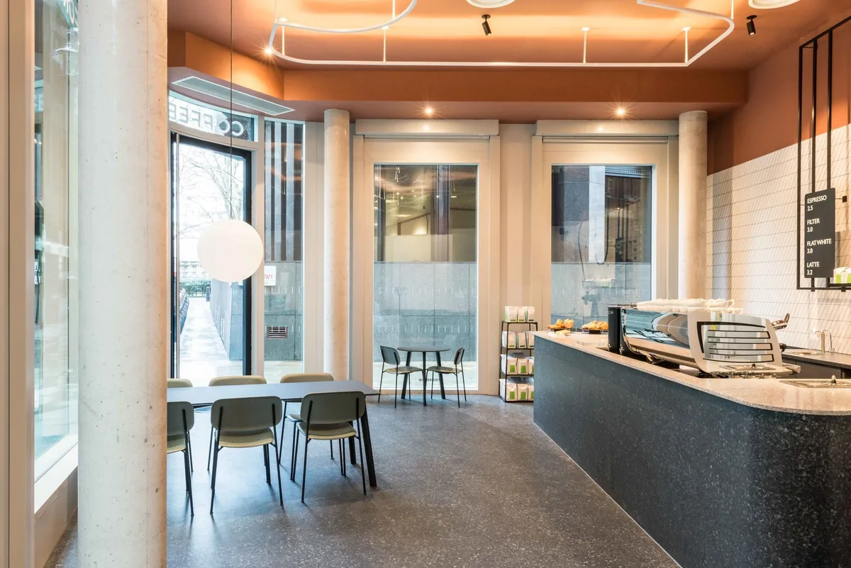 The bar and window tables inside Formative Coffee in Victoria